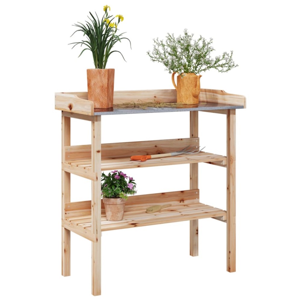 vidaXL Τραπέζι Φυτών με Ράφια 78 x 38 x 82,5 εκ. από Μασίφ Ξύλο Ελάτης