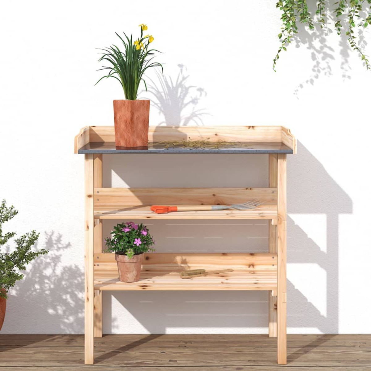 vidaXL Τραπέζι Φυτών με Ράφια 78 x 38 x 82,5 εκ. από Μασίφ Ξύλο Ελάτης