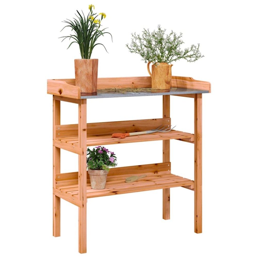vidaXL Τραπέζι Φυτών με Ράφια Καφέ 78x38x82,5εκ. από Μασίφ Ξύλο Ελάτης