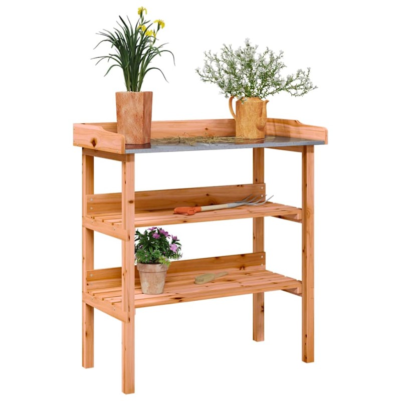 vidaXL Τραπέζι Φυτών με Ράφια Καφέ 78x38x82,5εκ. από Μασίφ Ξύλο Ελάτης