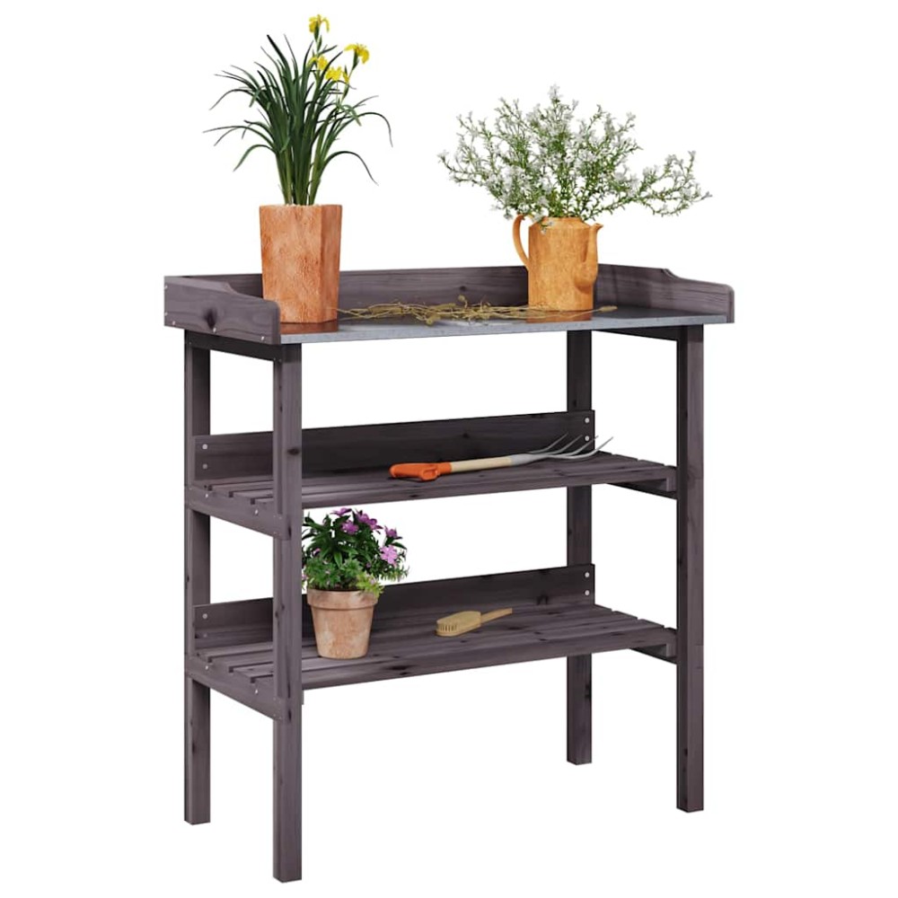 vidaXL Τραπέζι Φυτών με Ράφια Γκρι 78x38x82,5εκ. από Μασίφ Ξύλο Ελάτης