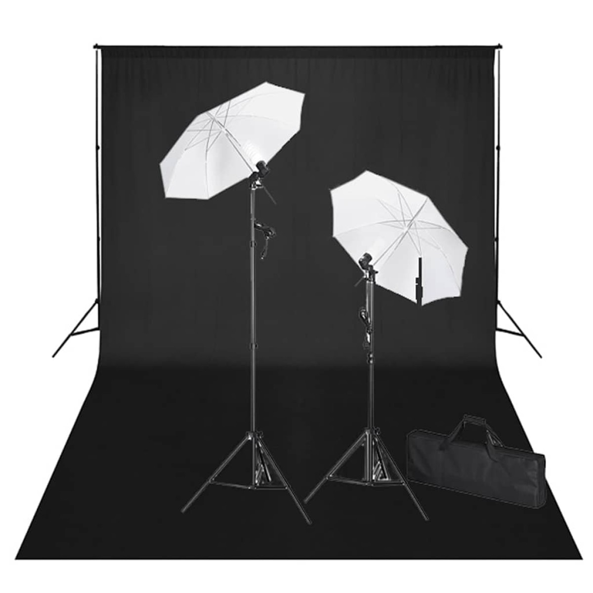 vidaXL Σετ Studio: Σύστημα Φόντου Μαύρο 600 x 300 εκ. & Φωτισμός