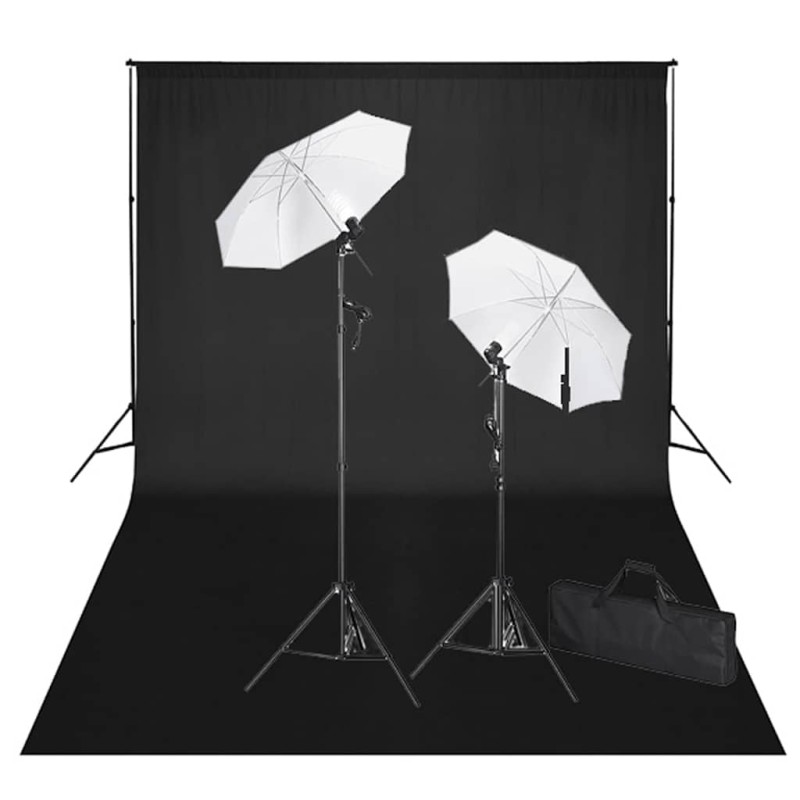 vidaXL Σετ Studio: Σύστημα Φόντου Μαύρο 600 x 300 εκ. & Φωτισμός
