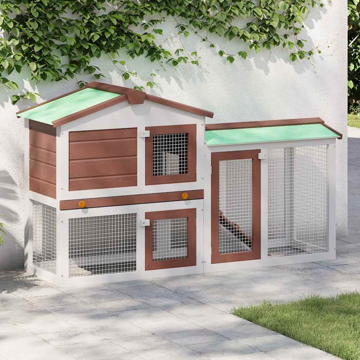 vidaXL Κλουβί Κουνελιών Μεγάλο Καφέ/Λευκό 145 x 45 x 84 εκ. Ξύλινο