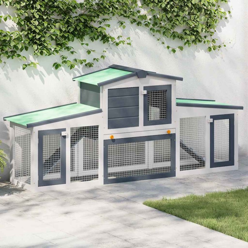 vidaXL Κλουβί Κουνελιών Μεγάλο Γκρι/Λευκό 201 x 45 x 85 εκ. Ξύλινο
