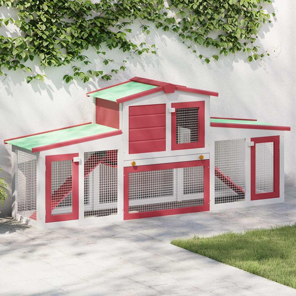 vidaXL Κλουβί Κουνελιών Μεγάλο Κόκκινο/Λευκό 201 x 45 x 85 εκ. Ξύλινο
