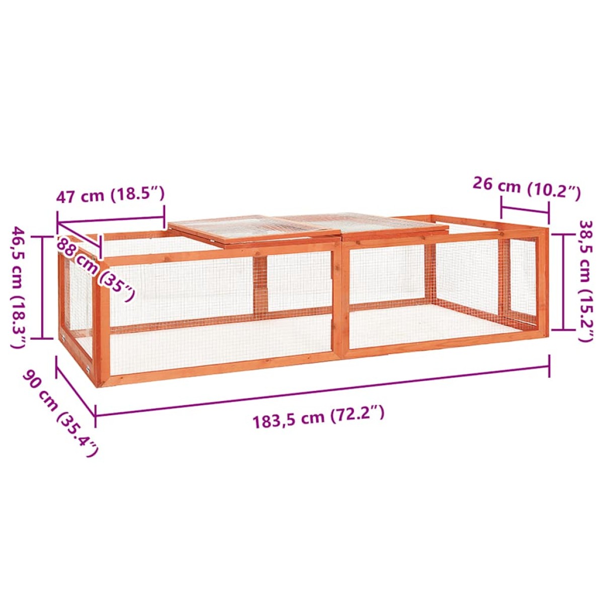 vidaXL Κλουβί Κουνελιών 183 x 90 x 46,5 εκ. από Μασίφ Ξύλο Ελάτης