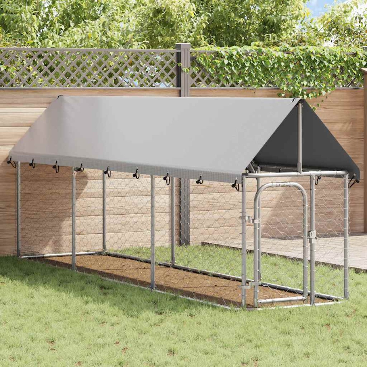 vidaXL Κλουβί Σκύλου Εξωτερικού Χώρου 400 x 100 x 150 εκ. με Στέγαστρο