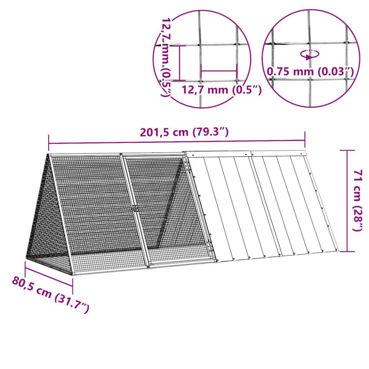 vidaXL Κλουβί Κουνελιών Ανθρακί 201,5x80,5x71 εκ Γαλβανισμένος Χάλυβας