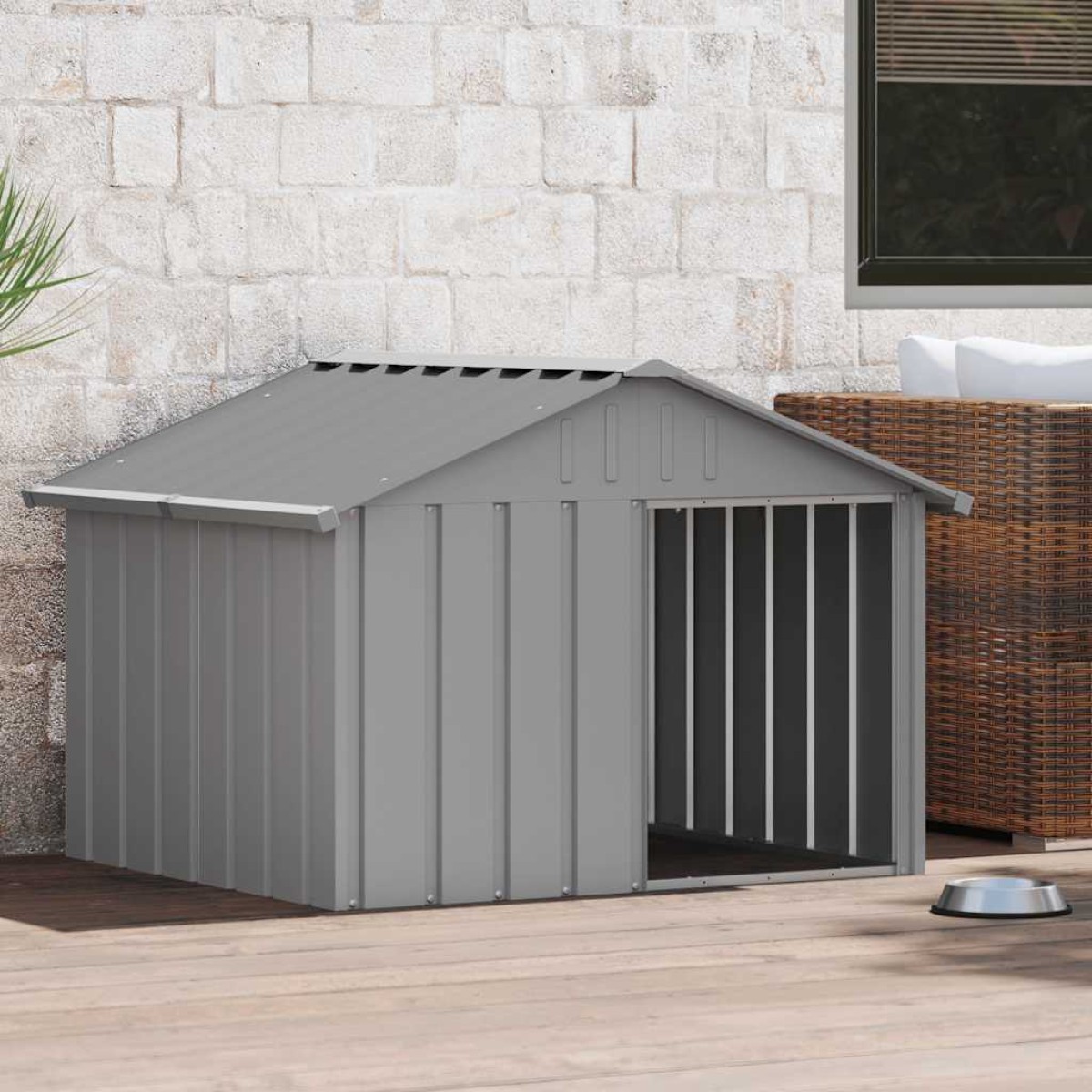 vidaXL Σπιτάκι Σκύλου Γκρι 116,5x103x81,5 εκ. Γαλβανισμένο Χάλυβα