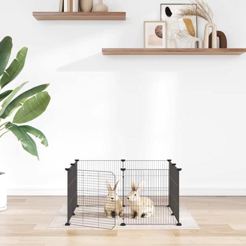 vidaXL Κλουβί Κατοικίδιων 8 Πάνελ με Πόρτα Μαύρο Ατσάλι 70x70x35 εκ.