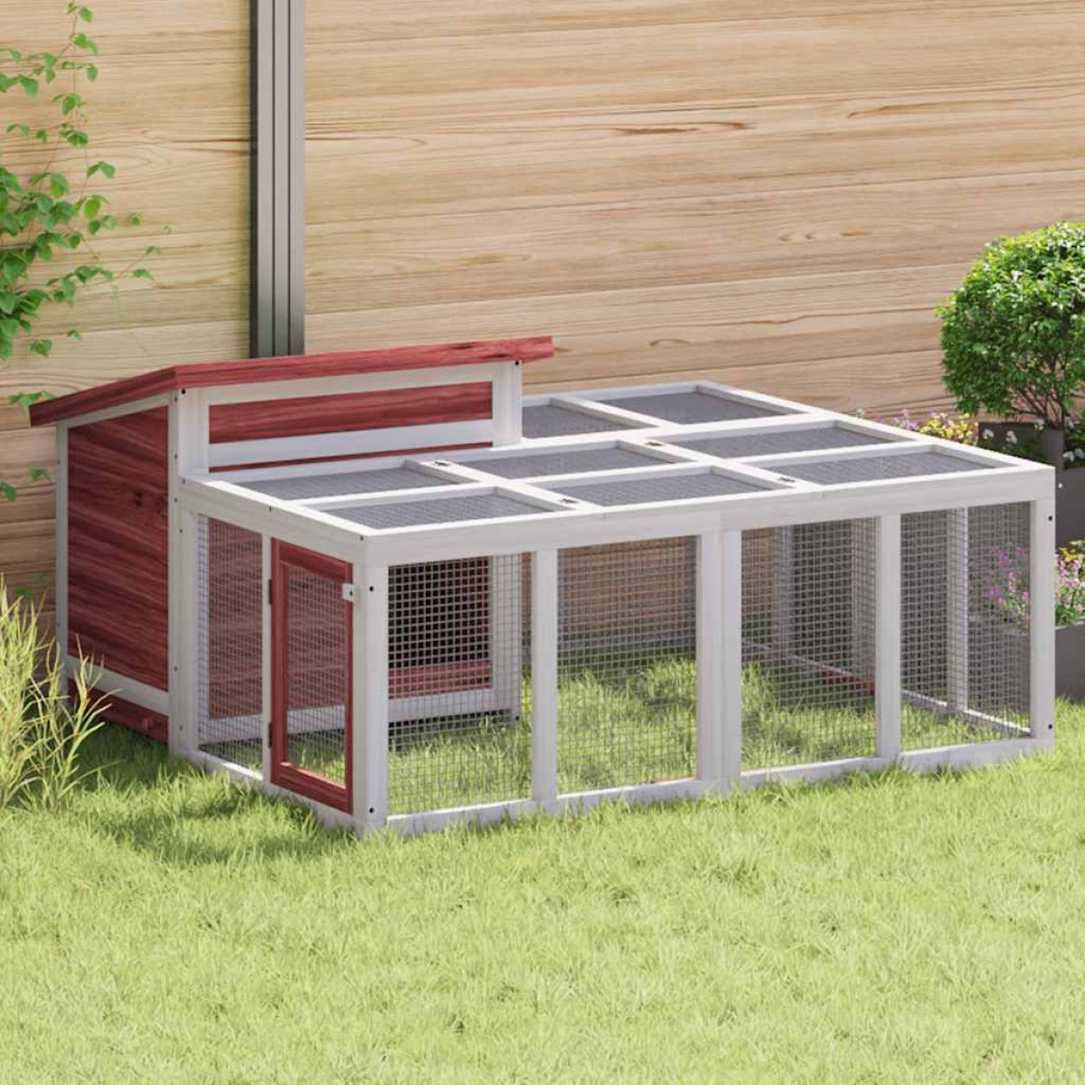 vidaXL Κλουβί Κουνελιών Μόκα 144 x 123 x 67,5 εκ. Μασίφ Ξύλο Πεύκου