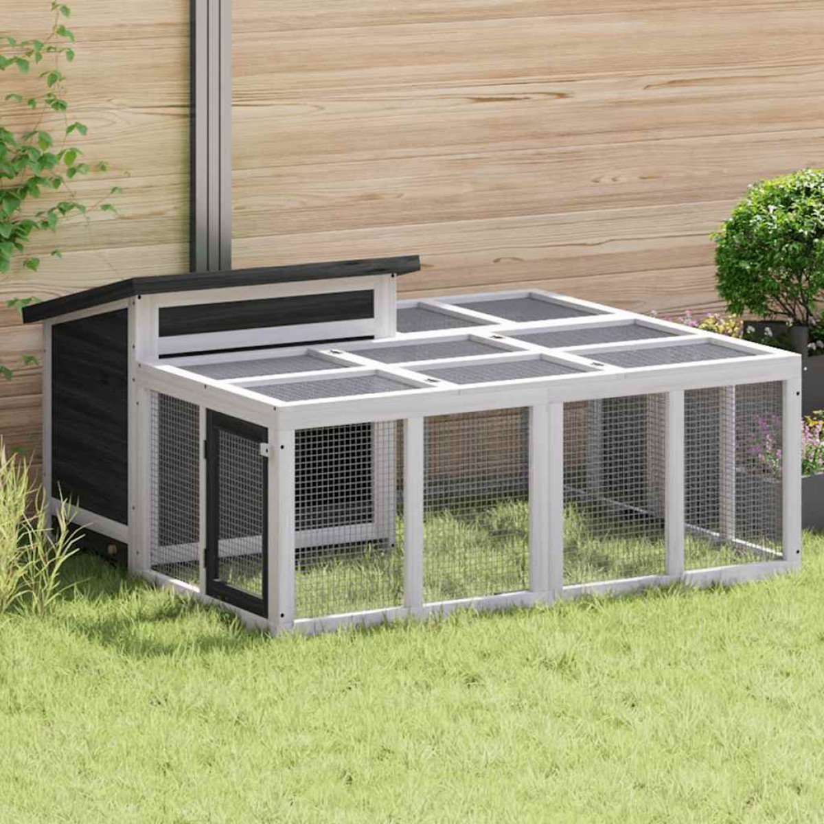 vidaXL Κλουβί Κουνελιών Γκρι 144 x 123 x 67,5 εκ. Μασίφ Ξύλο Πεύκου