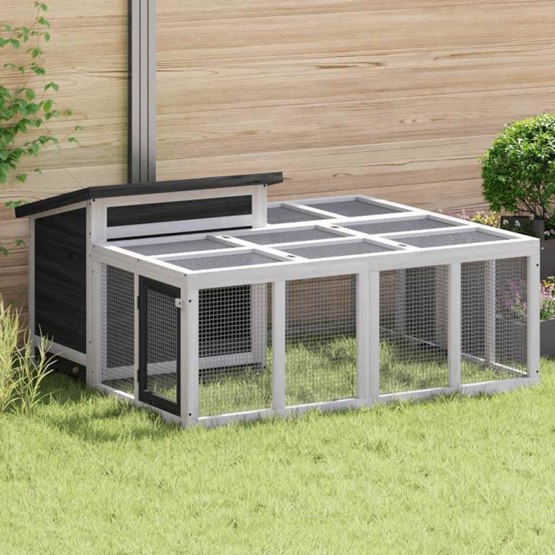 vidaXL Κλουβί Κουνελιών Γκρι 144 x 123 x 67,5 εκ. Μασίφ Ξύλο Πεύκου