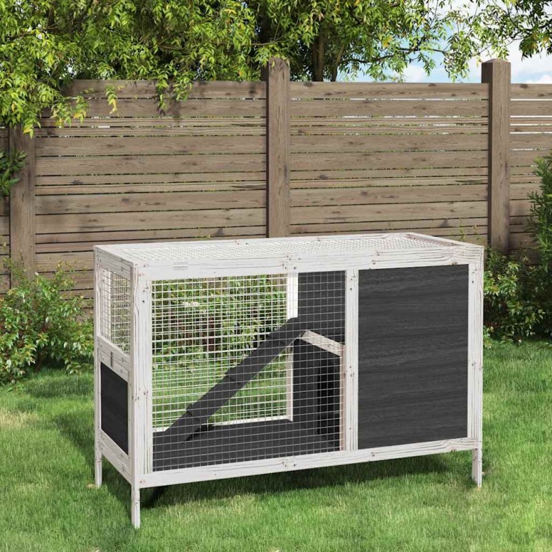 vidaXL Κλουβί Κουνελιών Γκρι 103 x 44 x 69,5 εκ. Μασίφ Ξύλο Πεύκου