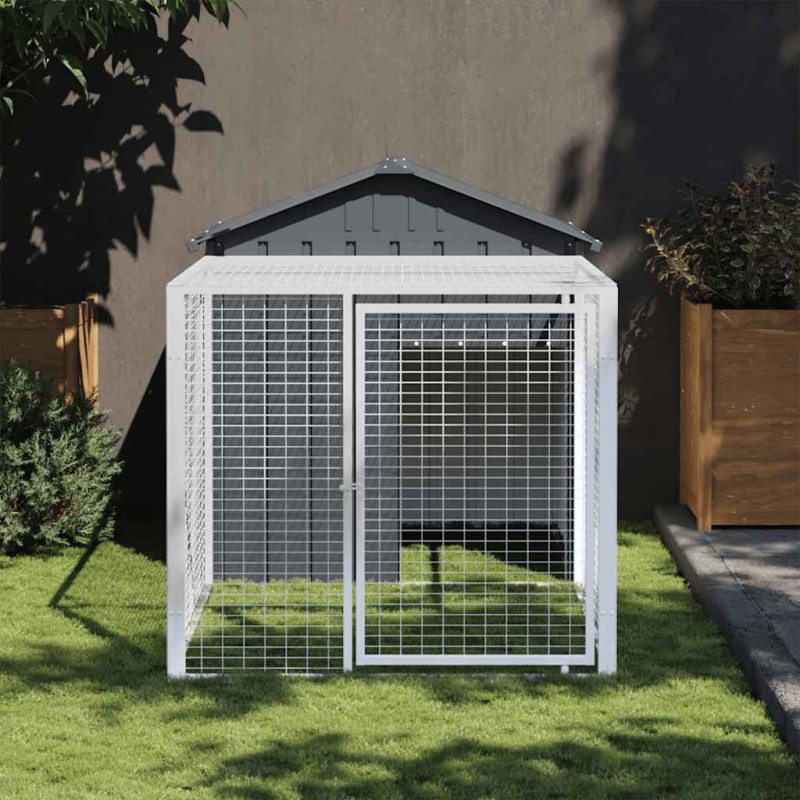 vidaXL Κλουβί Κοτόπουλων με Διάδρομο Ανθρακί 117x201x123 εκ. από Γαλβανισμένο Ατσάλι