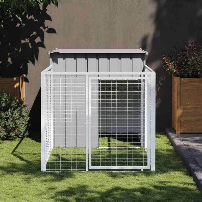 vidaXL Σπιτάκι Σκύλου με Τρέξιμο Ανοιχτό Γκρι 110x201x110 εκ. από Γαλβανισμένο Ατσάλι