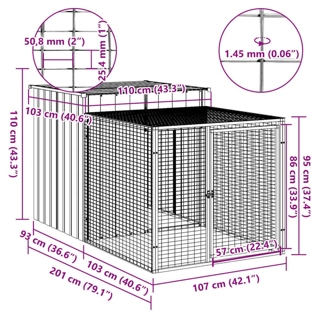 vidaXL Κλουβί για Κότες με Αυλή Ανθρακί 110x201x110 εκ Γαλβαν. Χάλυβας