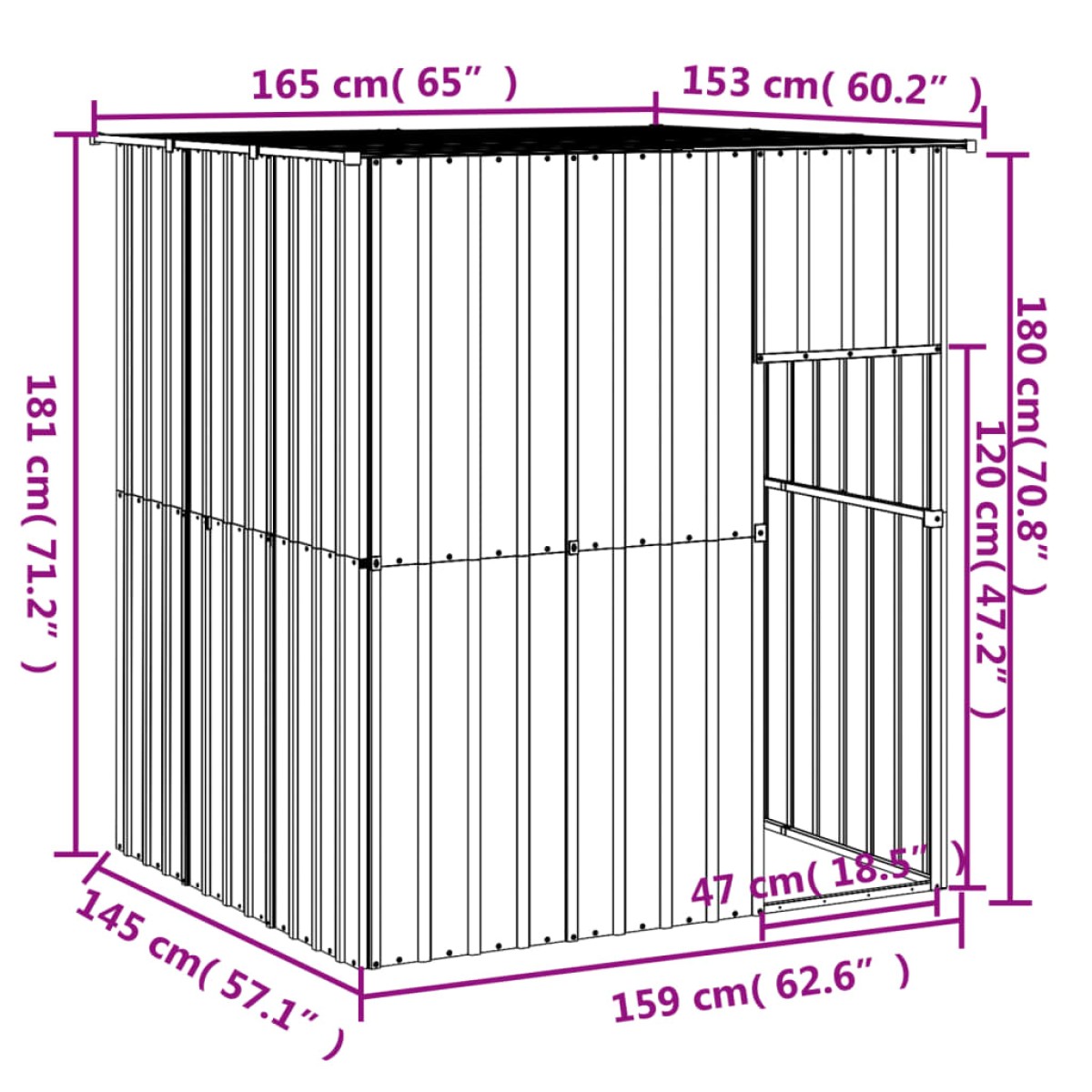 vidaXL Σπιτάκι Σκύλου με Οροφή Ανθρακί 165x153x181 εκ. Γαλβαν. Χάλυβας