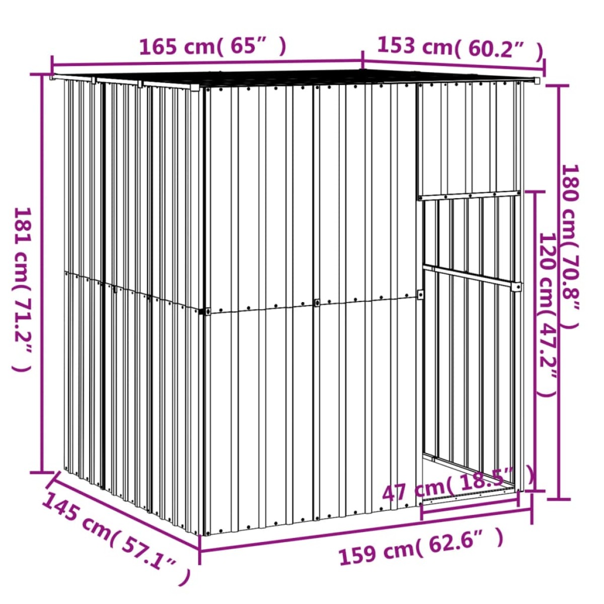 vidaXL Σπιτάκι Σκύλου με Οροφή Αν. Γκρι 165x153x181 εκ Γαλβαν. Χάλυβας