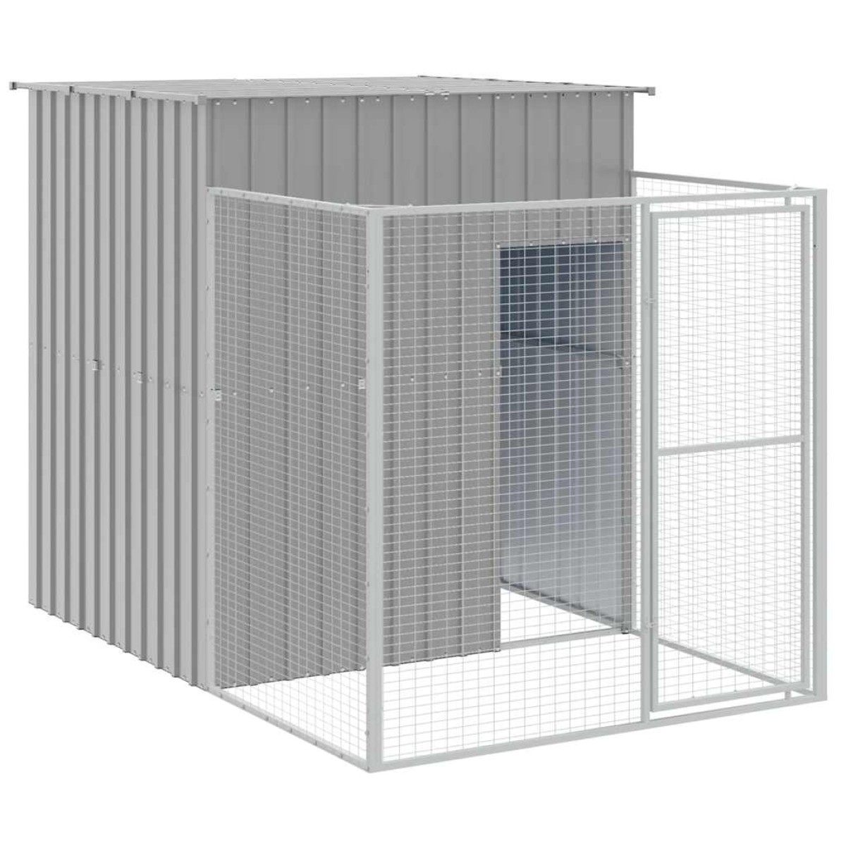 vidaXL Σπιτάκι Σκύλου με Αυλή Αν. Γκρι 165x251x181 εκ Γαλβαν. Χάλυβας