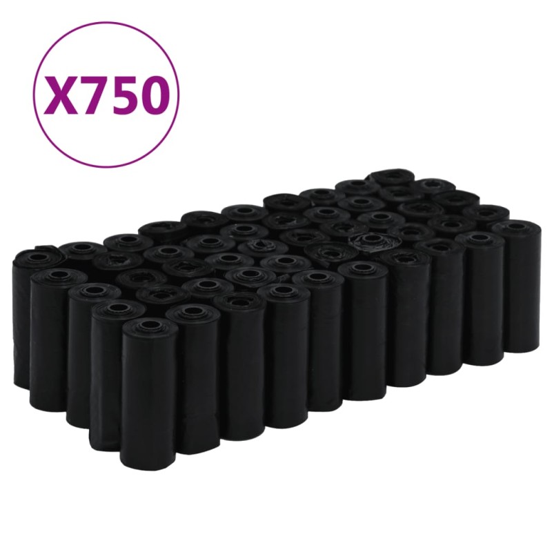 vidaXL Σακούλες Ακαθαρσιών Σκύλου 750τεμ Μαύρες 30x20εκ. Πολυαιθυλένιο