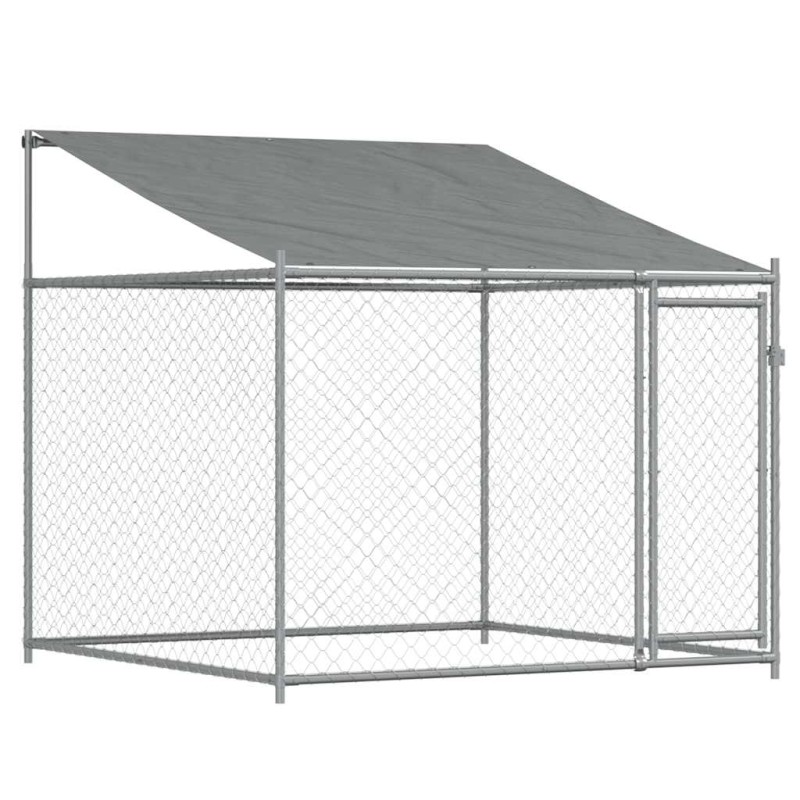 vidaXL Κλουβί Σκύλου με Οροφή και Πόρτες Γκρι 2x2x2 μ. Γαλβ. Χάλυβας