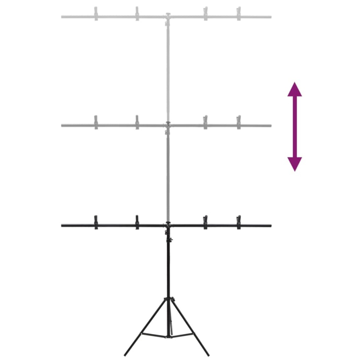 vidaXL Βάση Φόντου σε Σχήμα Τ Μαύρη 151x60x(70-200) εκ.