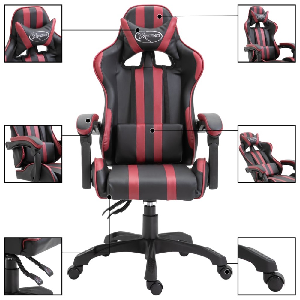 vidaXL Καρέκλα Gaming Μπορντό από Συνθετικό Δέρμα