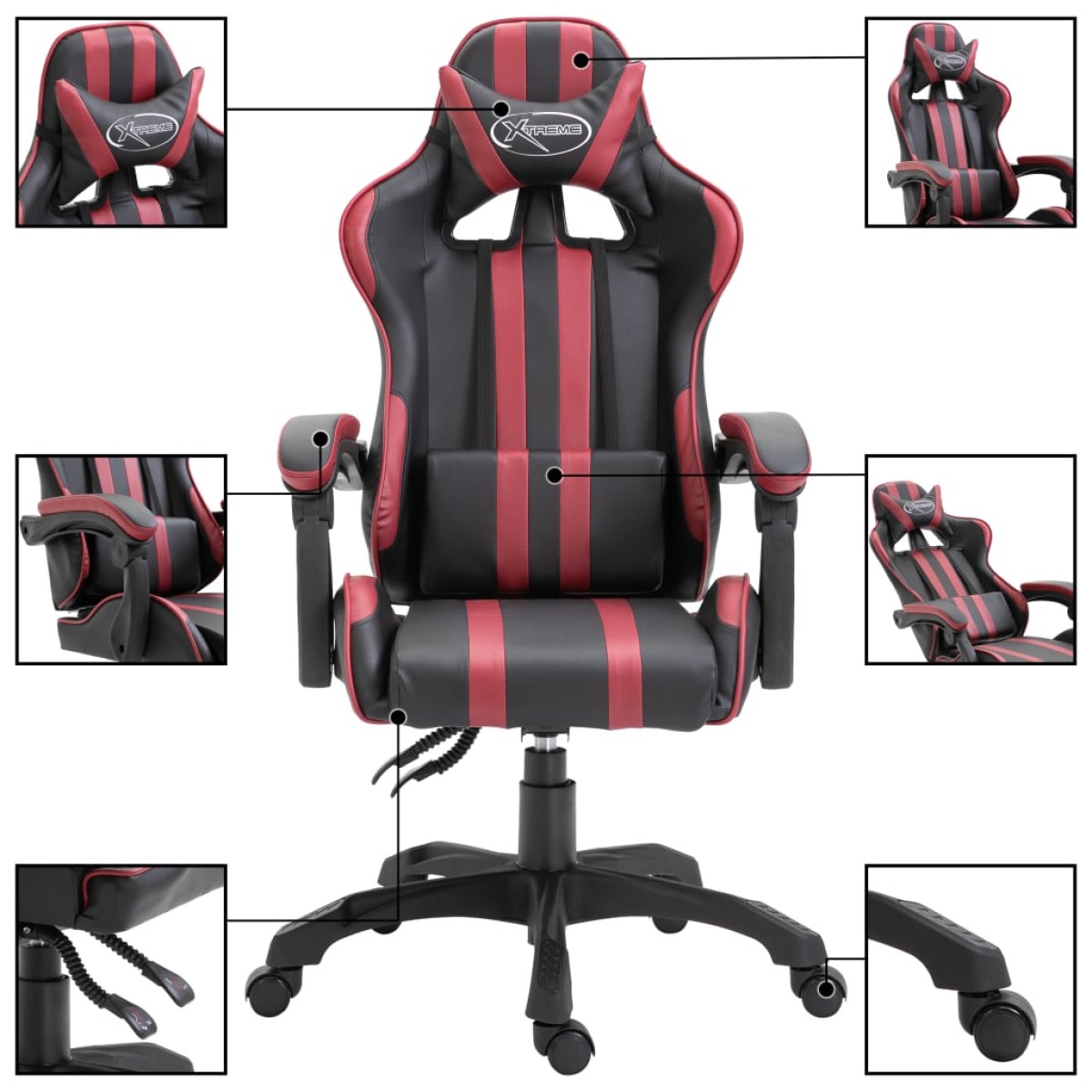 vidaXL Καρέκλα Gaming Μπορντό από Συνθετικό Δέρμα