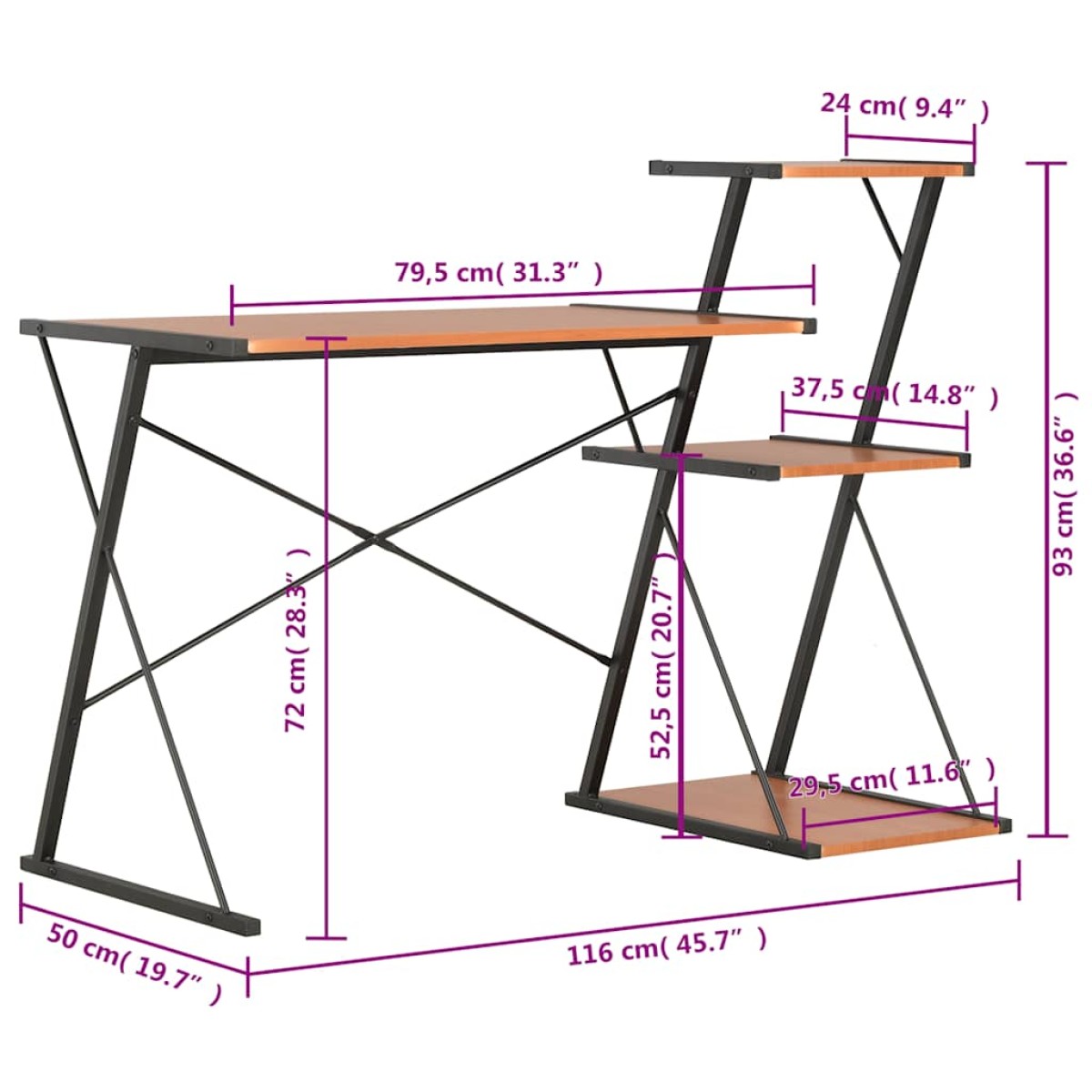 vidaXL Γραφείο με Ράφια Μαύρο / Καφέ 116 x 50 x 93 εκ.