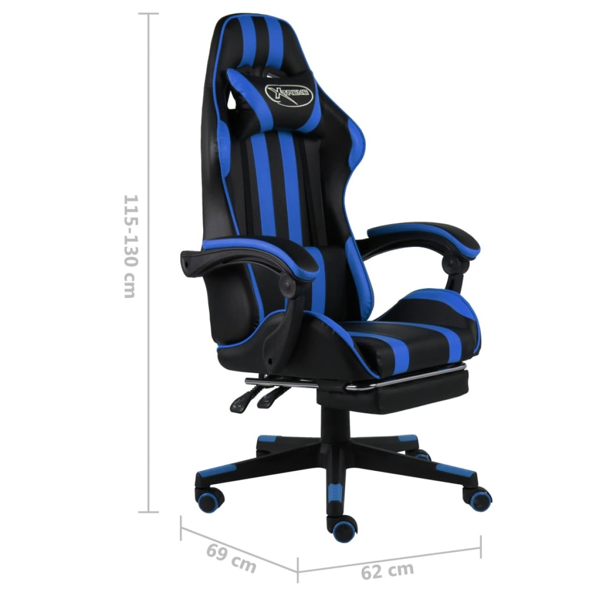 vidaXL Καρέκλα Racing με Υποπόδιο Μαύρο / Μπλε από Συνθετικό Δέρμα