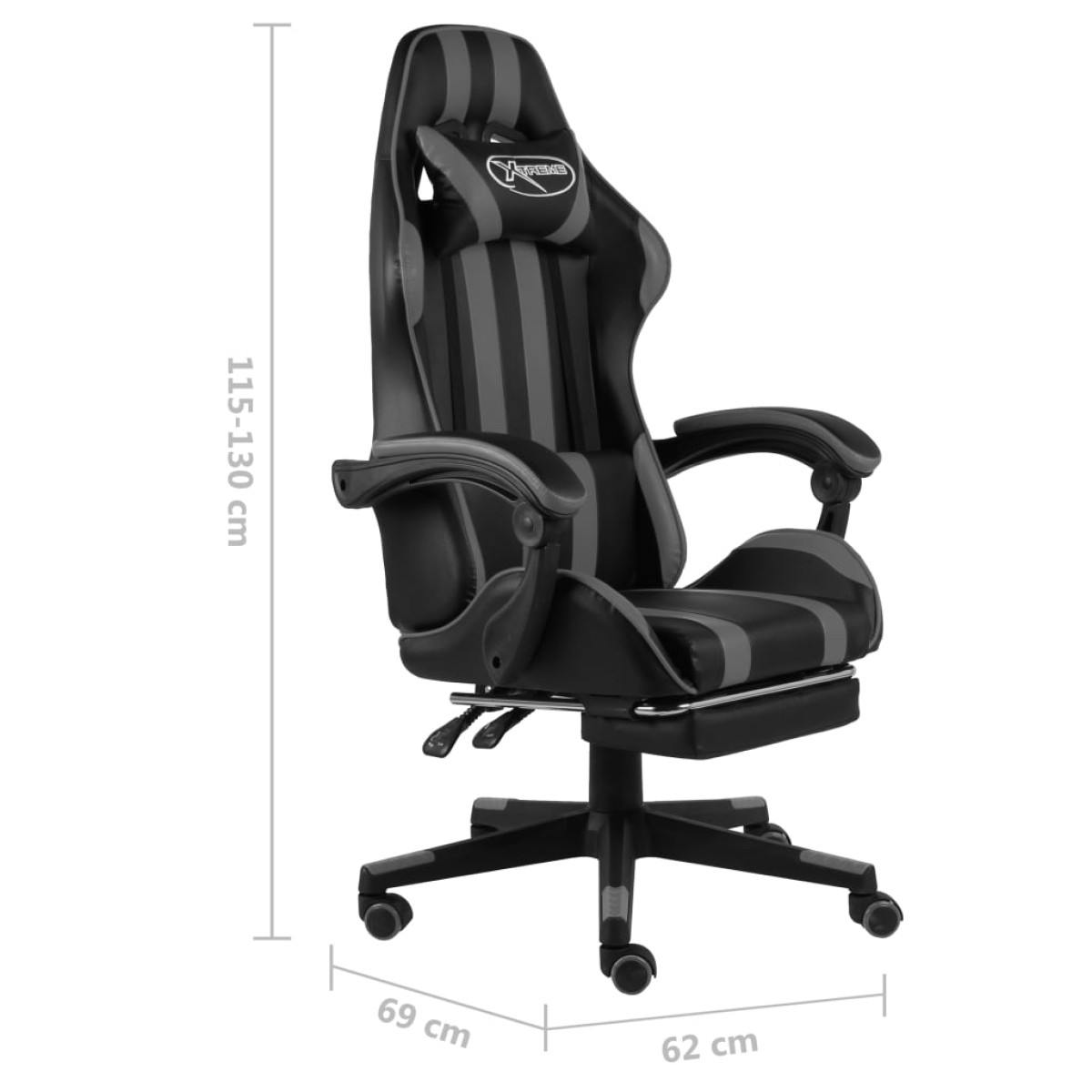 vidaXL Καρέκλα Racing με Υποπόδιο Μαύρο / Γκρι από Συνθετικό Δέρμα