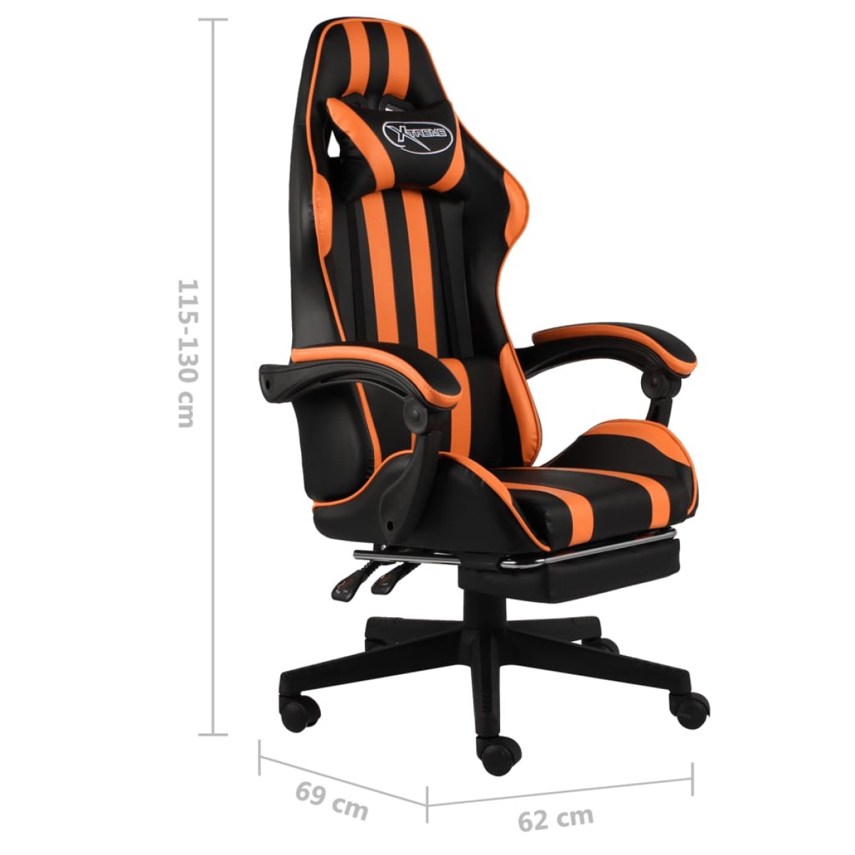 vidaXL Καρέκλα Racing με Υποπόδιο Μαύρο / Πορτοκαλί Συνθετικό Δέρμα