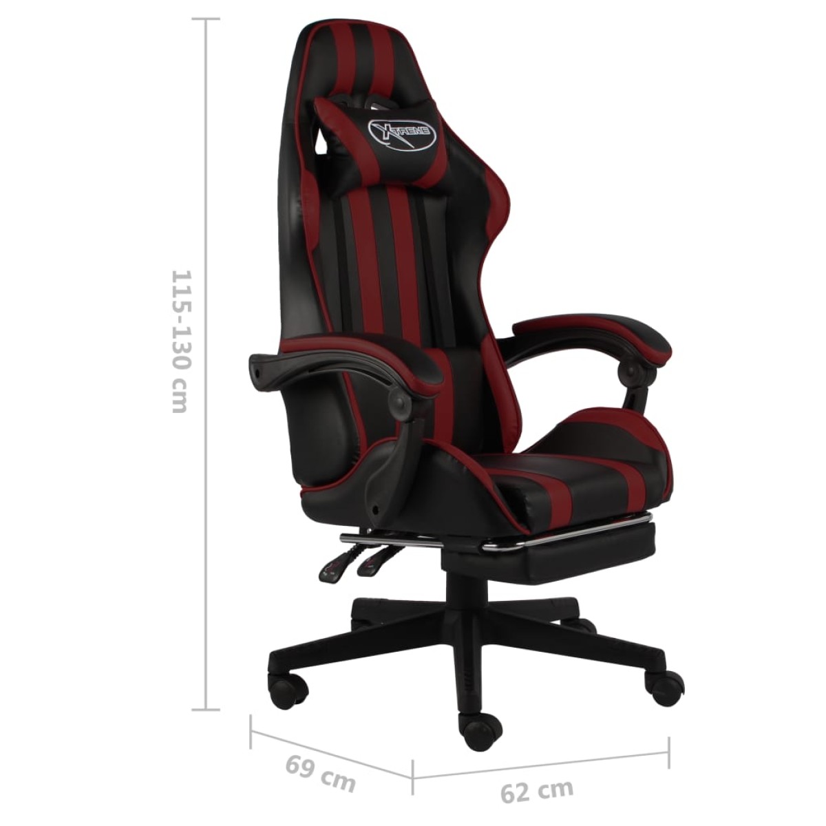 vidaXL Καρέκλα Racing με Υποπόδιο Μαύρο / Μπορντό από Συνθετικό Δέρμα