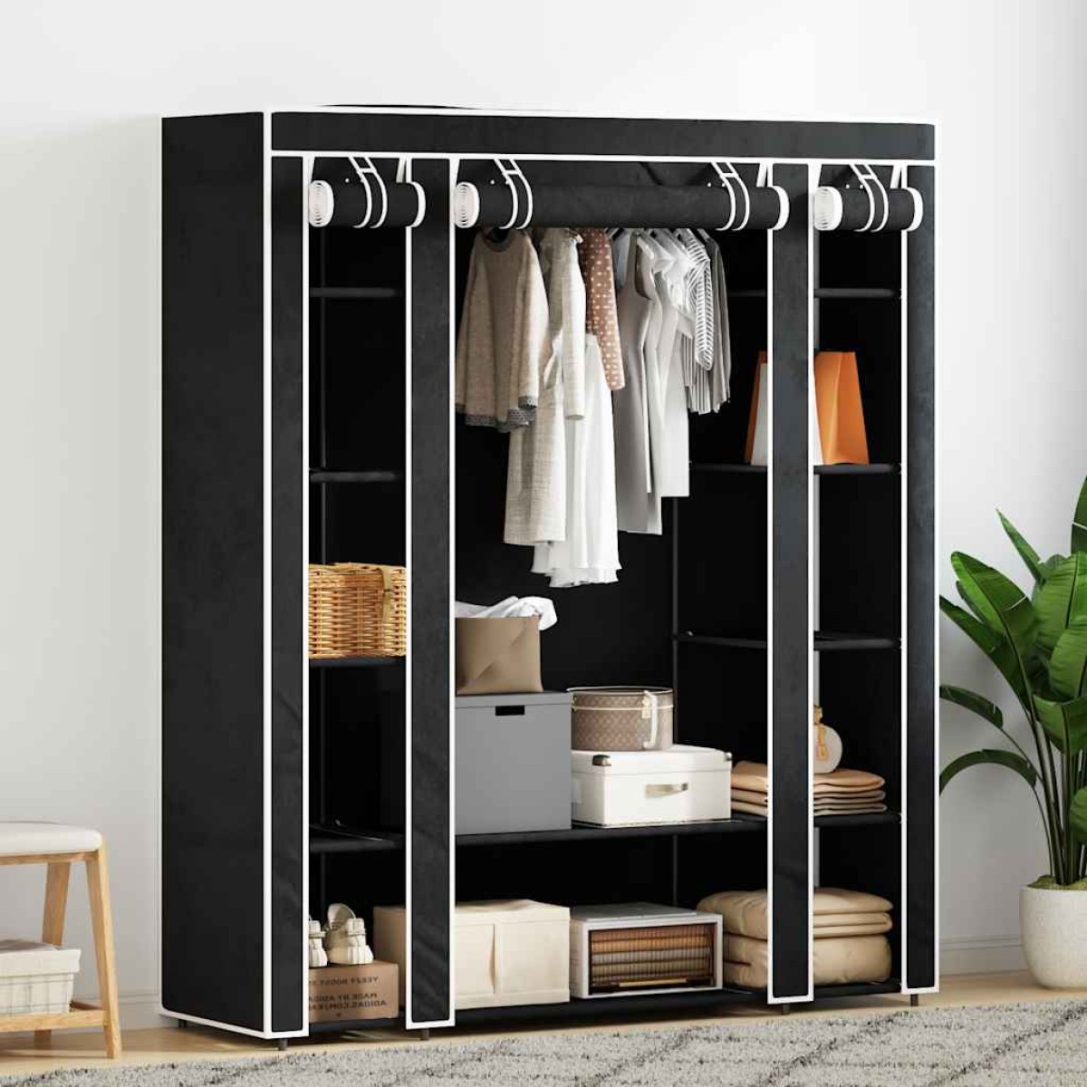 vidaXL Ντουλάπα με Ράφια / Σωλήνες Μαύρη 45 x 150 x 176 εκ. Υφασμάτινη