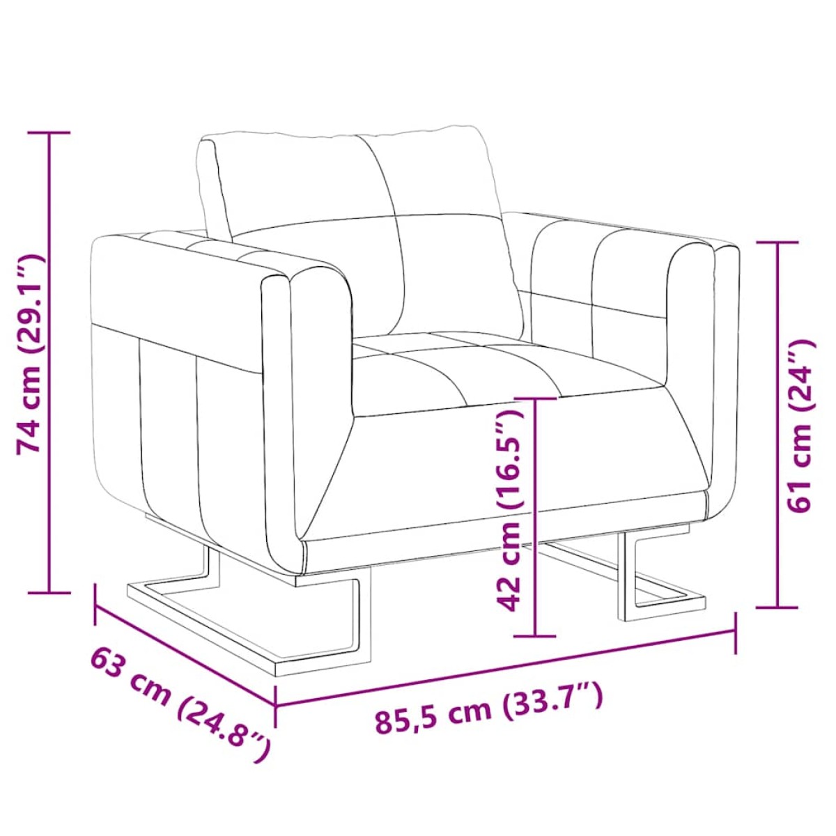 vidaXL Πολυθρόνα Cube Καφέ από Συνθετικό Δέρμα με Πόδια Χρωμίου