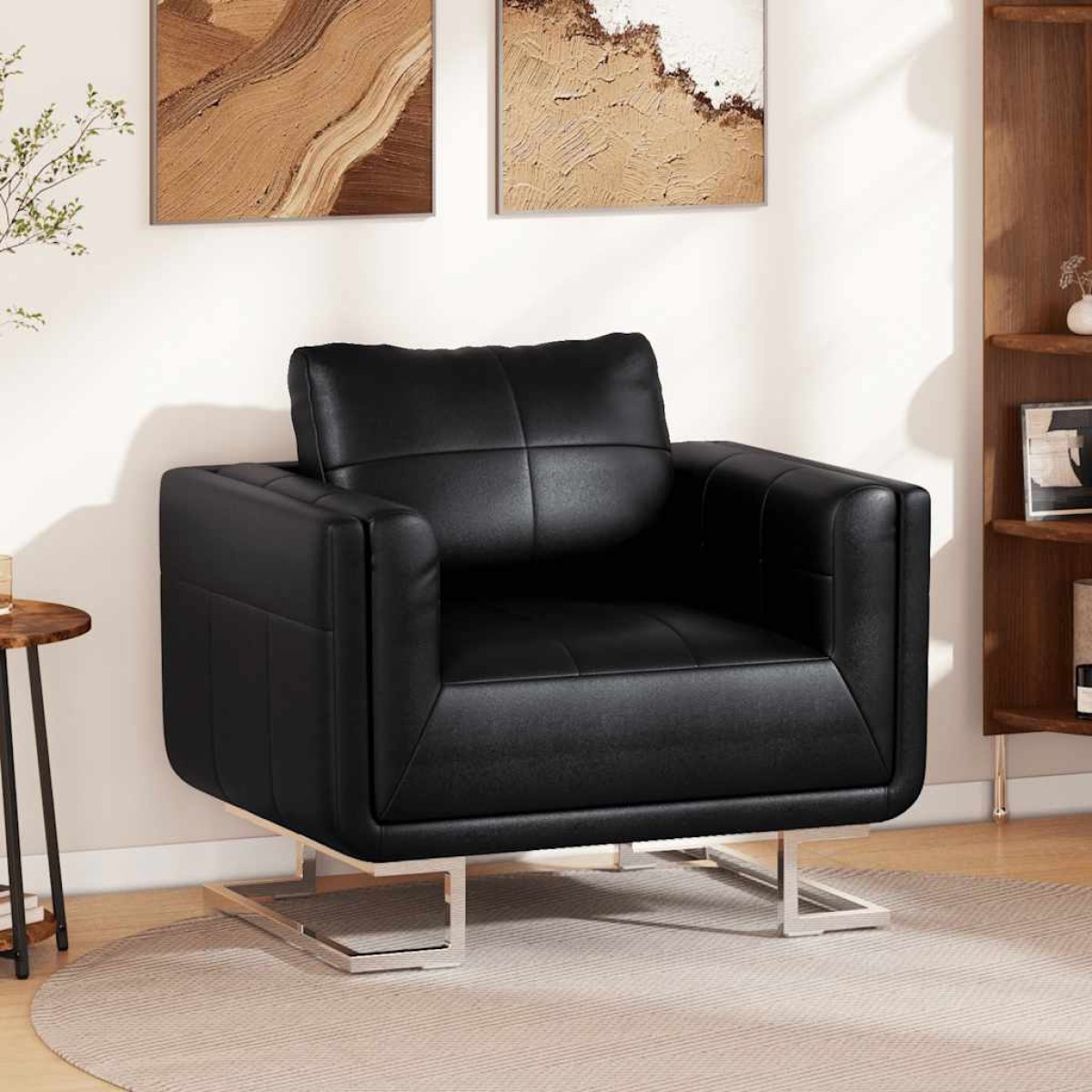 vidaXL Πολυθρόνα Cube Μαύρη από Συνθετικό Δέρμα με Πόδια Χρωμίου
