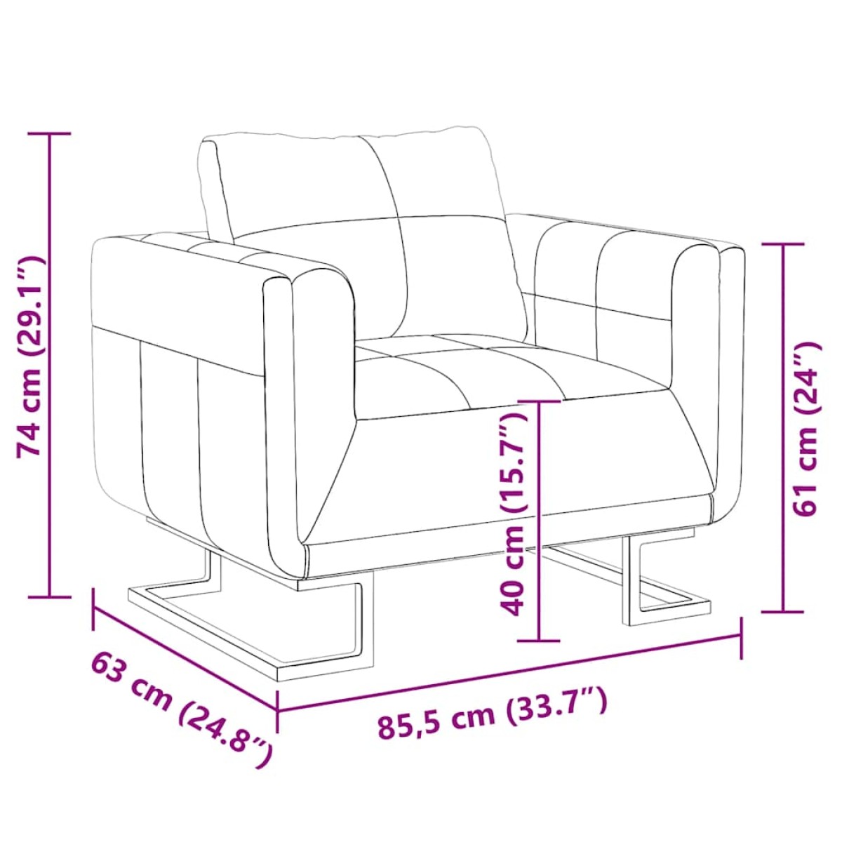 vidaXL Πολυθρόνα Cube Μαύρη από Συνθετικό Δέρμα με Πόδια Χρωμίου