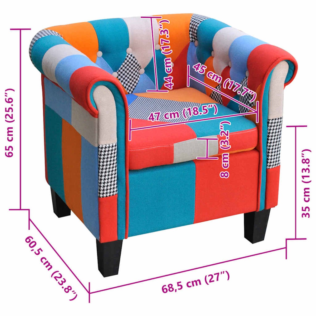 vidaXL Πολυθρόνα με Σχέδιο Patchwork Υφασμάτινη
