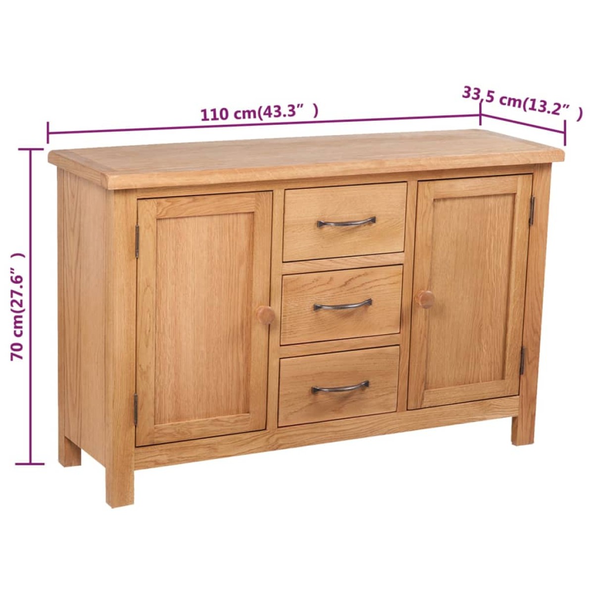 vidaXL Μπουφές με 3 Συρτάρια 110 x 33,5 x 70 εκ. από Μασίφ Ξύλο Δρυός