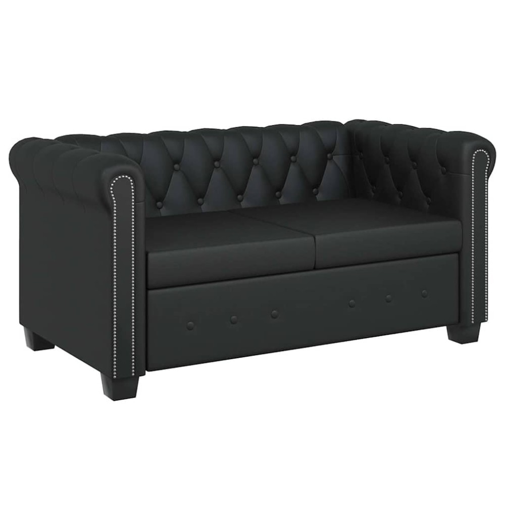 vidaXL Καναπές Διθέσιος Chesterfield Μαύρος από Συνθετικό Δέρμα