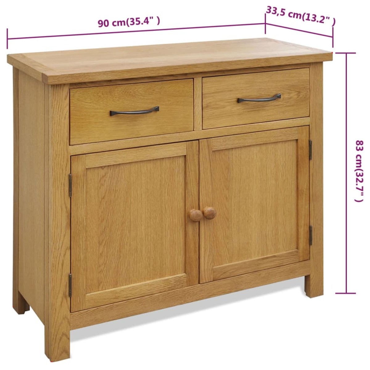 vidaXL Ντουλάπι / Ψηλός Μπουφές 90 x 33,5 x 83 εκ. Μασίφ Ξύλο Δρυός