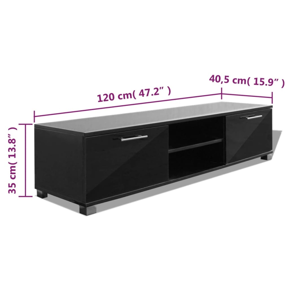 vidaXL Έπιπλο Τηλεόρασης Γυαλιστερό Μαύρο 120 x 40,5 x 35 εκ.