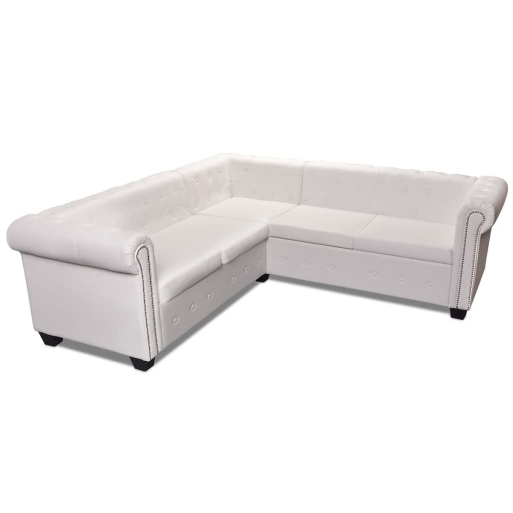 vidaXL Καναπές Γωνιακός 5θέσιος Chesterfield Λευκός Συνθετικό Δέρμα