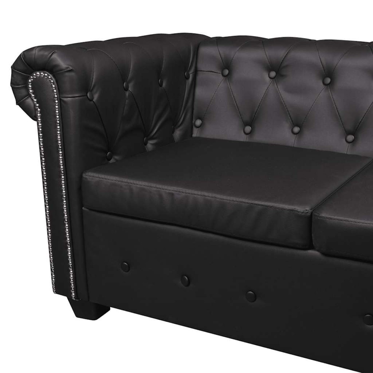 vidaXL Καναπές Γωνιακός Πενταθέσιος Chesterfield Μαύρος Συνθετικό Δέρμα