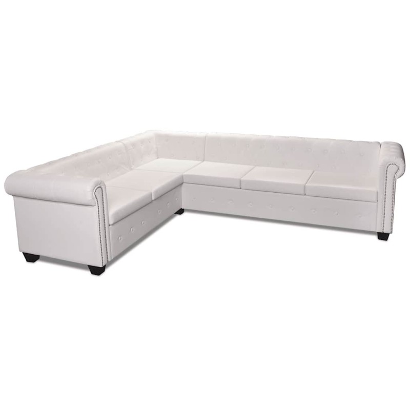 vidaXL Καναπές Γωνιακός Εξαθέσιος Chesterfield Λευκός Συνθετικό Δέρμα