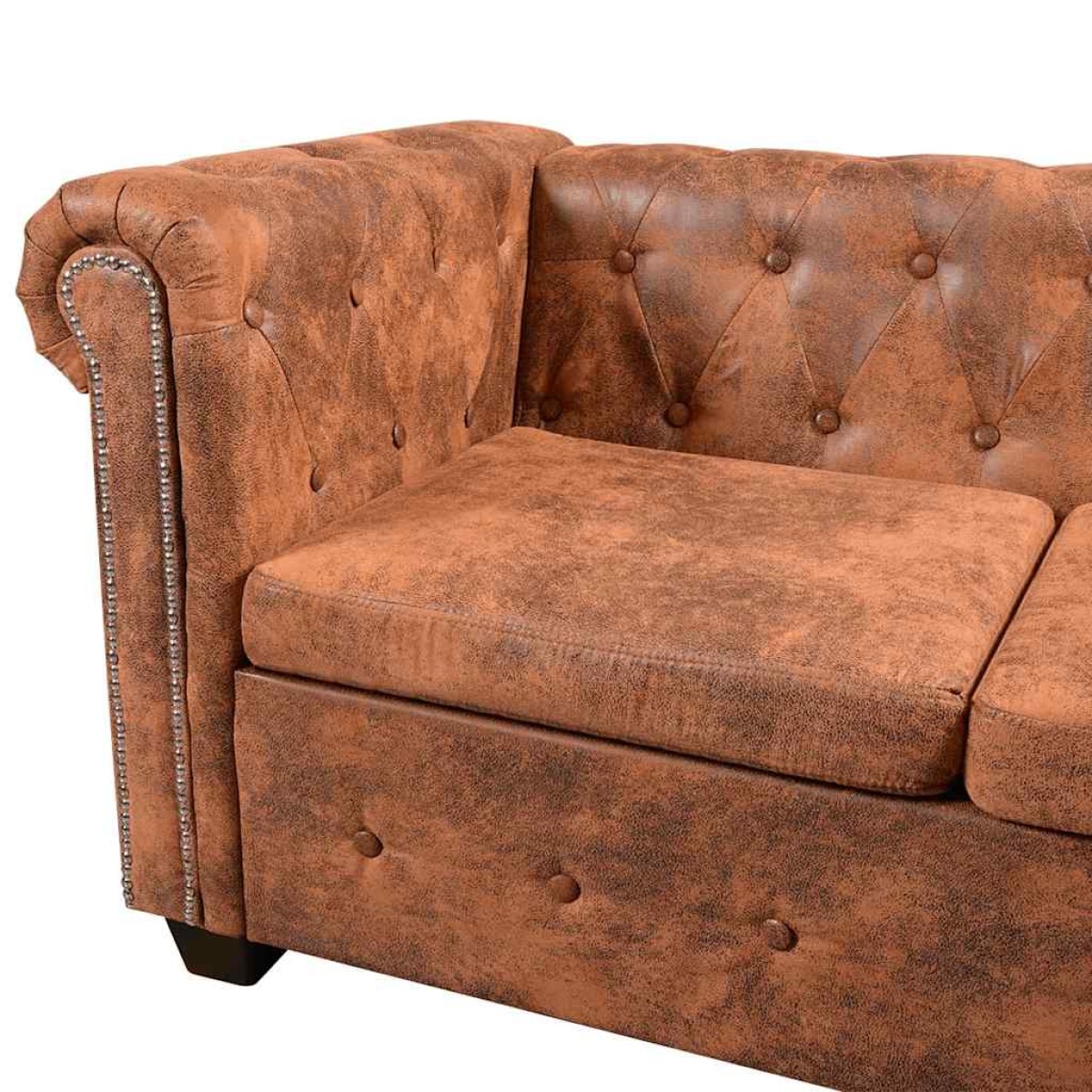 vidaXL Καναπές Γωνιακός Εξαθέσιος Chesterfield Καφέ Συνθετικό Δέρμα