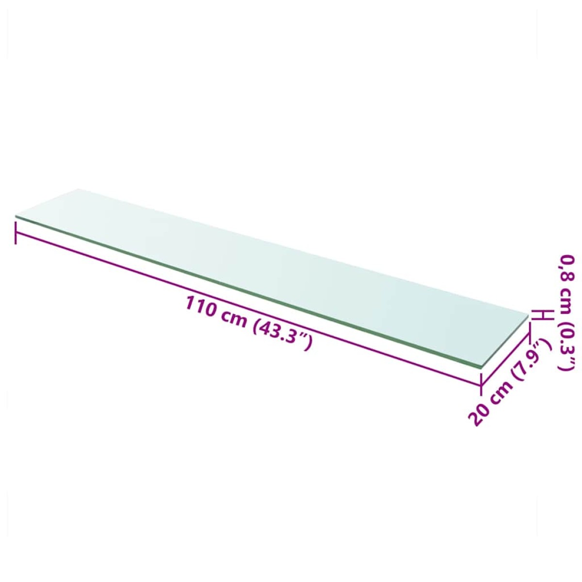 vidaXL Ράφι Πάνελ Διάφανο 110 x 20 εκ. Γυάλινο