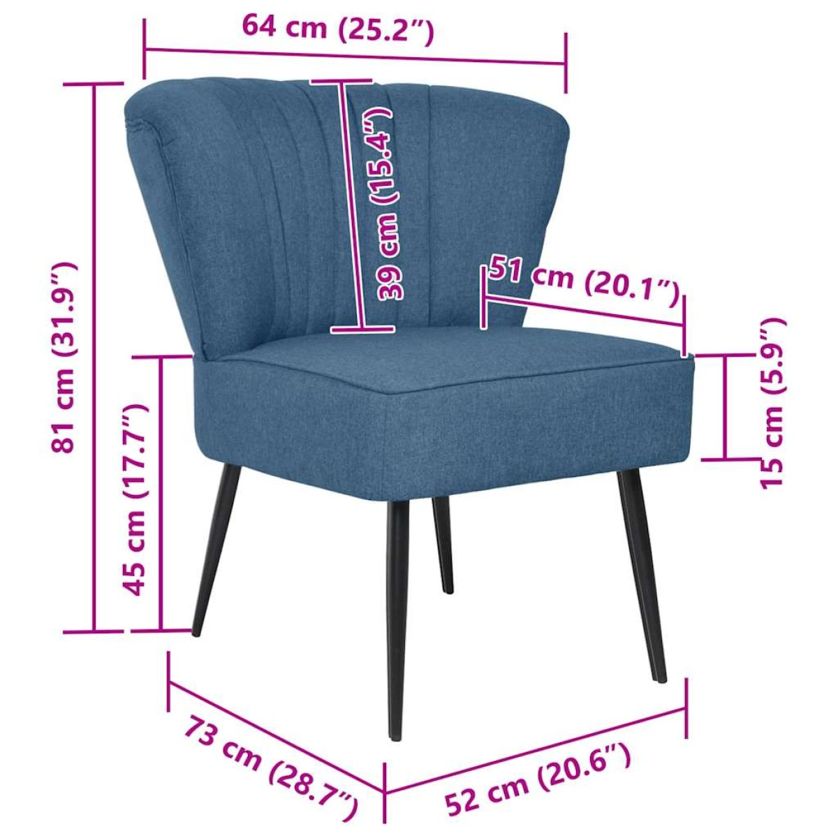 vidaXL Πολυθρόνα Cocktail Μπλε Υφασμάτινη